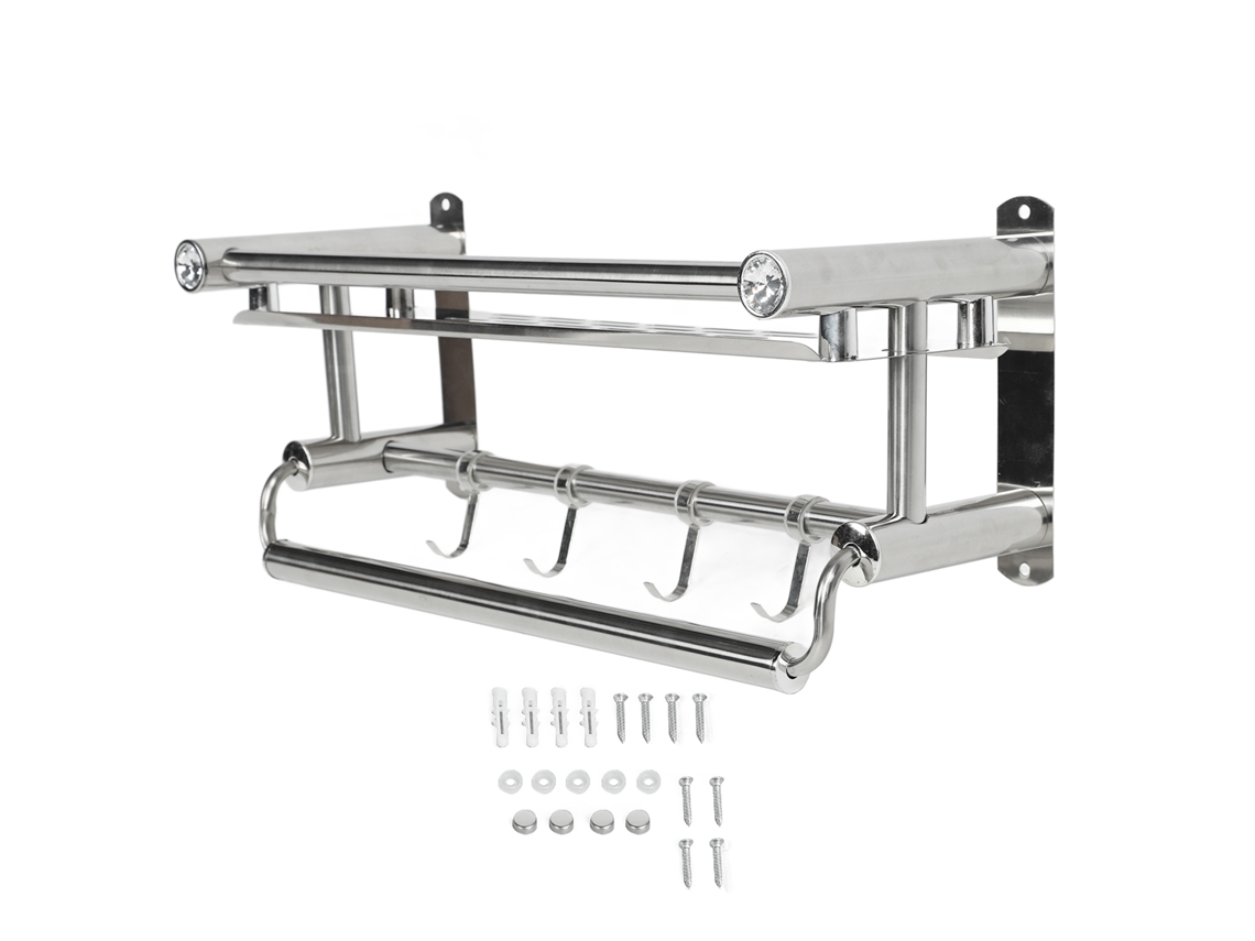 VVJIJILLY Prateleira 40cm Aço Inox 201 P/ Casa De Banho, C/ Ganchos