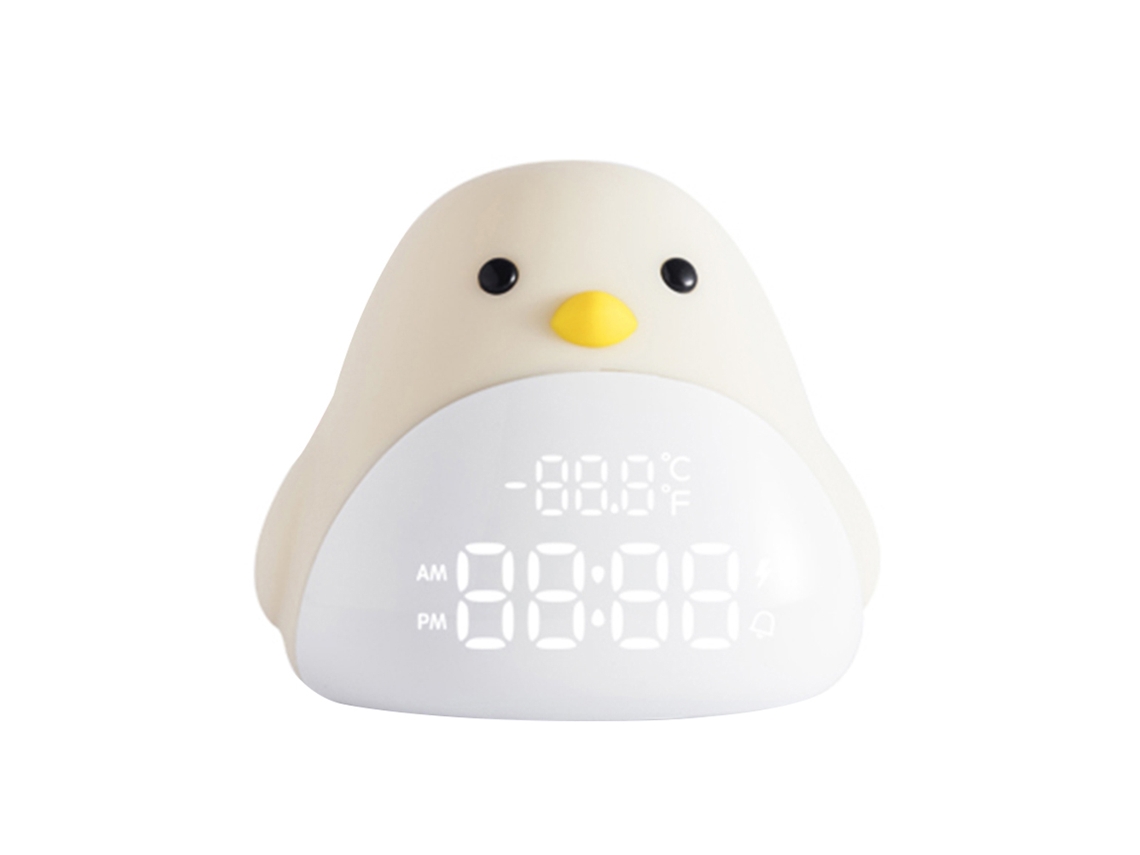 Yncm2026-lámpara De Noche Con Reloj Despertador Pájaro Cute Silicona Usb Led Para Bebés Niños Regalo