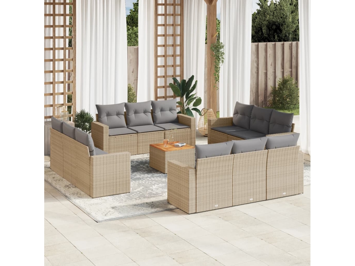 Conjunto de 13 sofás de jardín con cojines de mimbre beige de DKD Home Decor