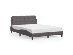 Cama Con Colchón Cuero Sintético Gris 120x200 Cm