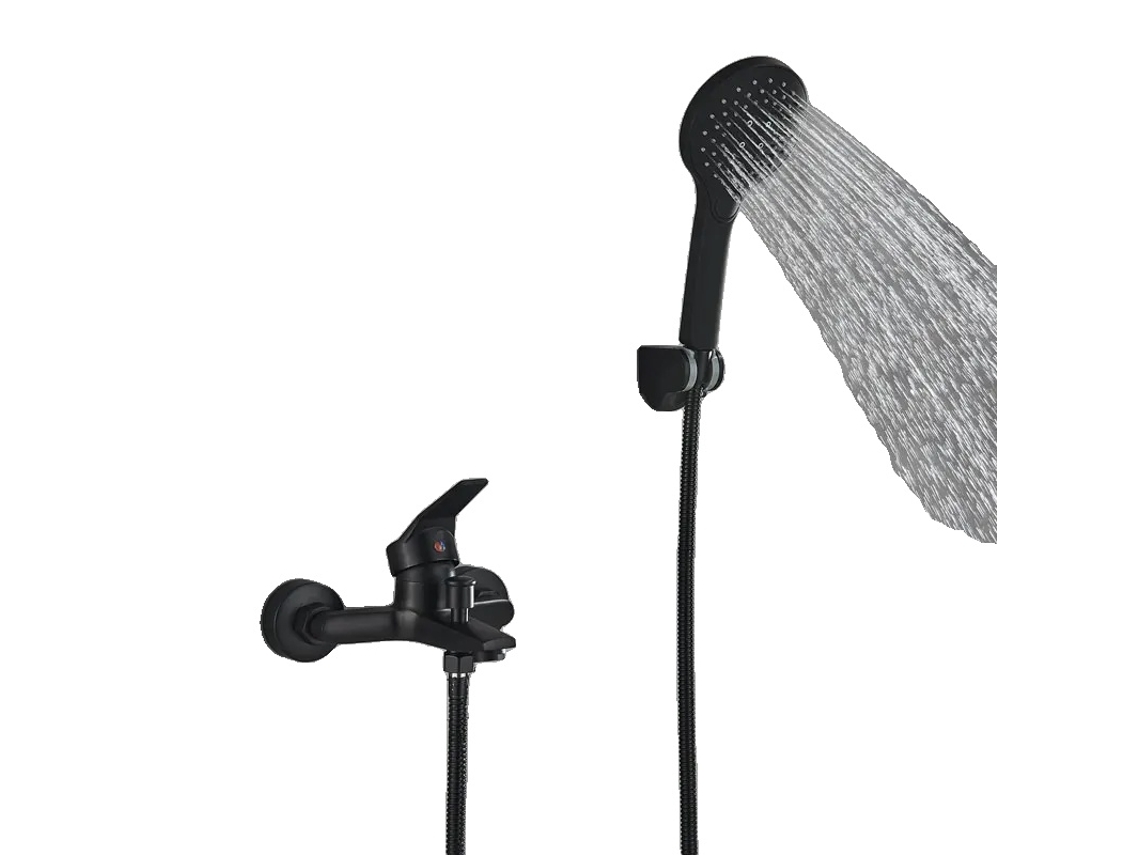 Grifo de ducha de baño, monomando, montaje en pared, juego completo, negro, OEM