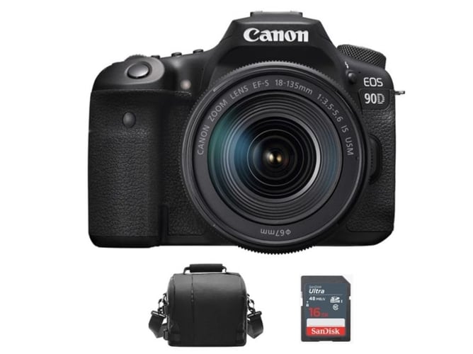 Kit Cámara Réflex CANON 90D EF-S 18-135mm F3.5-5.6 IS USM + Bolsa + 16GB SD