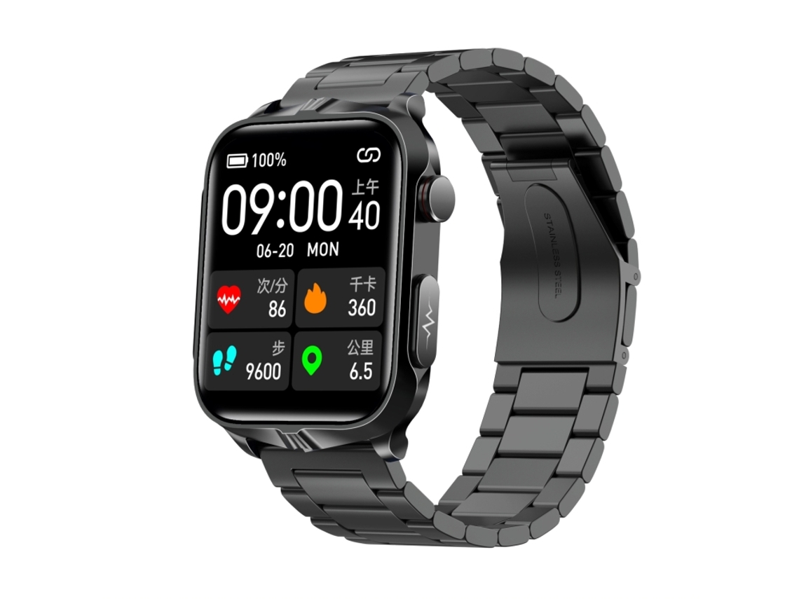Pantalla IPS de 1,83 pulgadas, resistencia al agua IP68, pulsera de acero, reloj inteligente con monitorización de estrés (negro)