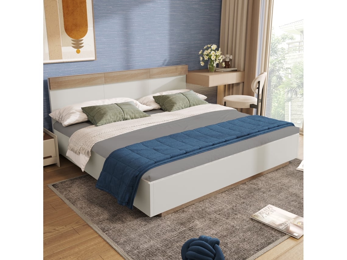 Cama Suspendida Sonoma Blanca De 205x184 Cm, Roble.