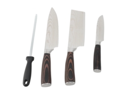 Juego De 3 Cuchillos De Chef Japoneses Con Afilador, De Acero Inoxidable Y Mango De Madera.