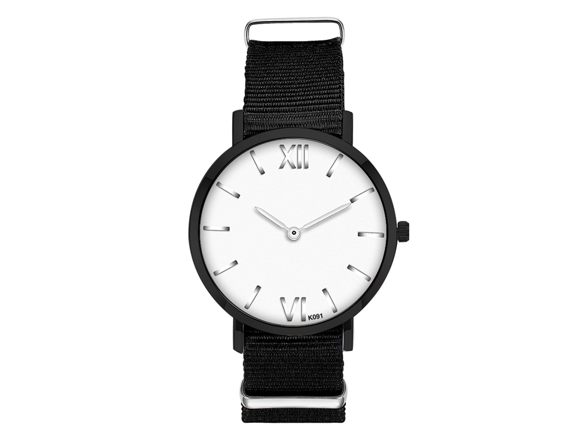 Reloj De Cuarzo Para Hombre Con Correa De Nylon Casual Elegante Dial Redondo Negro