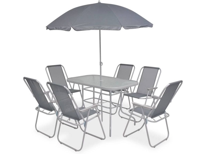 Conjunto 8 de comedor de jardín VIDAXL acero y textilene gris