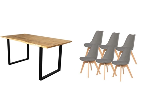 Pack Mesa de Comedor o Cocina Madera Maciza 180cm 6 Sillas Nordic Gris SALDOSYSTOCKS