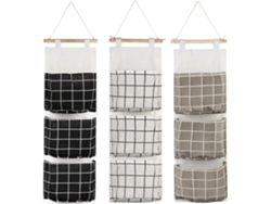 Rebe-3 Bolsas Colgantes De Almacenamiento Con 3 Bolsillos, Organizador De Pared De Tela Auhota Para Dormitorio Baño Cocina - Impermeable