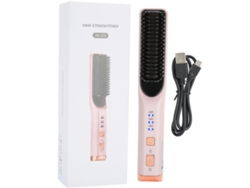 Plancha De Pelo 3 En 1 Cepillo Rizador Usb Power Bank Herramientas De Estilismo De Pelo Rosa