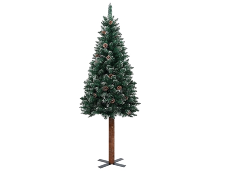 vidaXL Árbol de Navidad estrecho con madera real y nieve 180 cm verde
