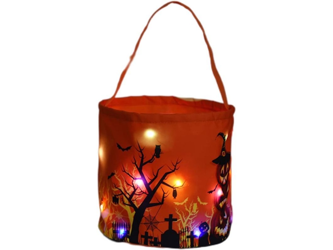 Cesta De Dulces De Halloween Con Luces Led, Bolsa Multiusos Reutilizable Para Niños, Color Naranja.
