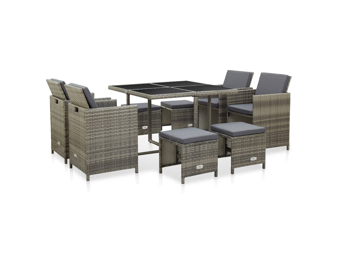Juego de comedor para exterior con cojines de mimbre gris, Dkd Home Decor