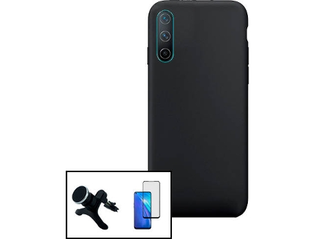 Carcasa + Protector Cristal Templado + Soporte OnePlus Nord CE 5G PHONECARE Silicona Líquida Negro