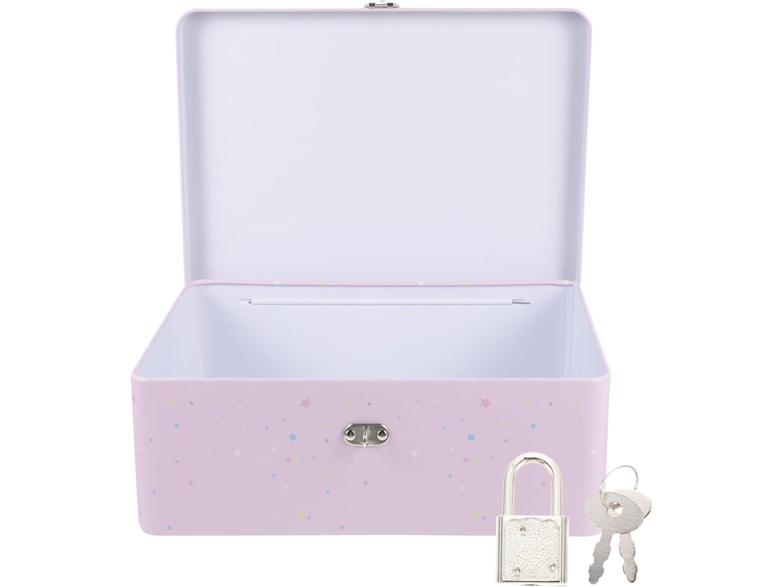 Caja organizadora decorativa blanca sencilla con cerradura y tapa, llave y seguridad, rosa, GOKOCO