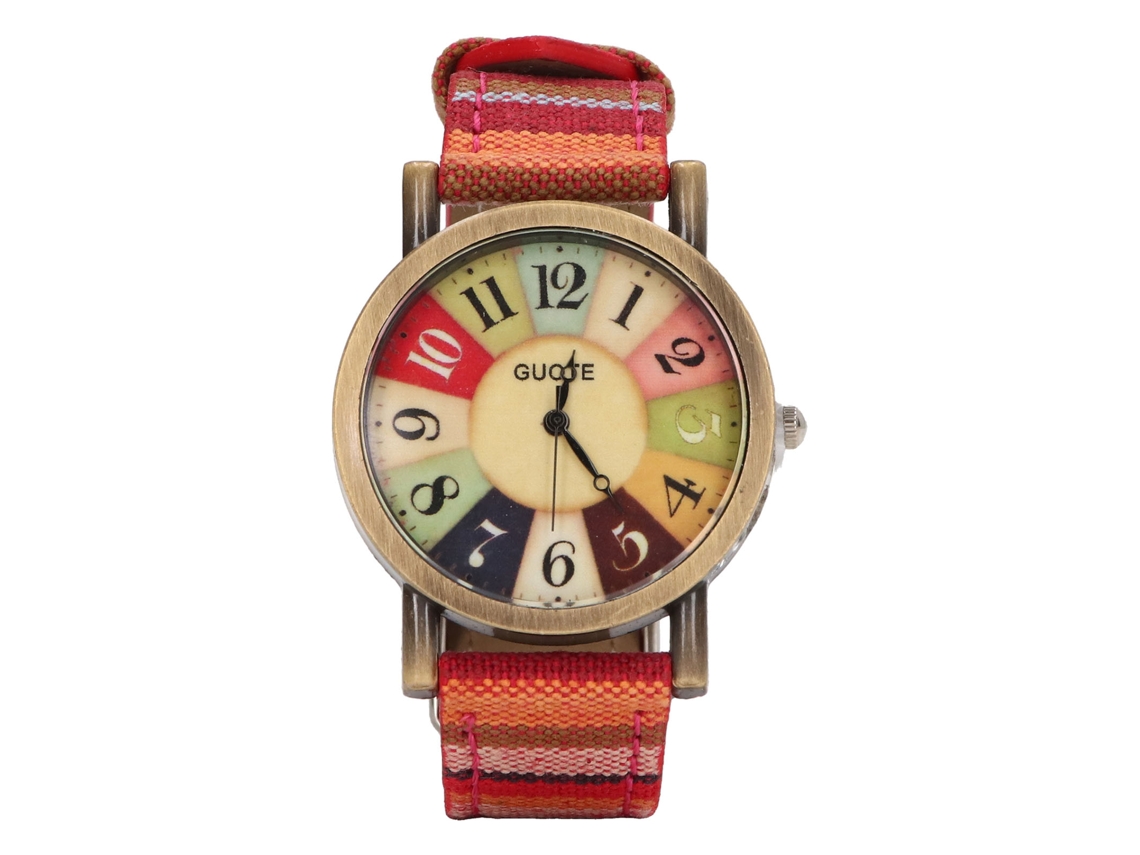 Reloj Hippie Bohemio De Color Multicolor Para Mujer Con Cuerda De Cuero Pu Y Batería Botón Ideal Para Regalo De Cumpleaños Rojo