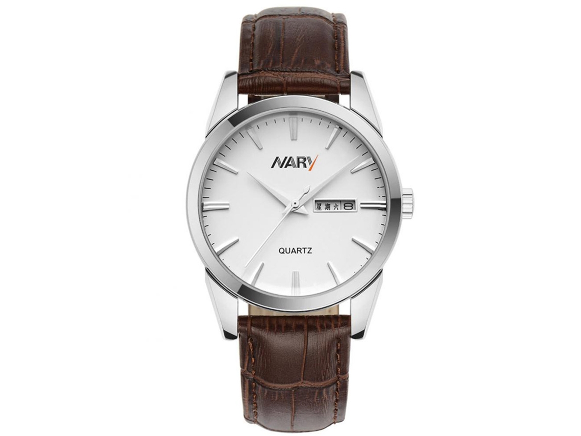 Reloj De Pulsera De Cuero Nary Acero Redondo Analógico De Cuarta Para Hombres