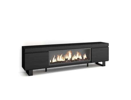 Mueble TV, Televisión, 210, Para TV hasta 80, Chimenea eléctrica XXL, Diseño industrial, Negro SKRAUT HOME