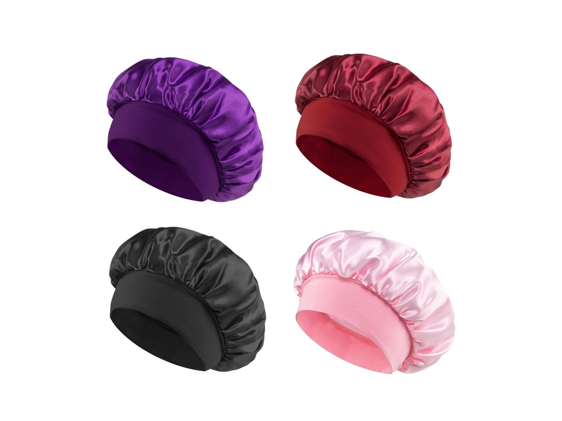4 Paquetes Gorro De Seda Satinado Para Dormir Con Borde Ancho Gorro Nocturno Para Cabello Rizado Quimioterapia