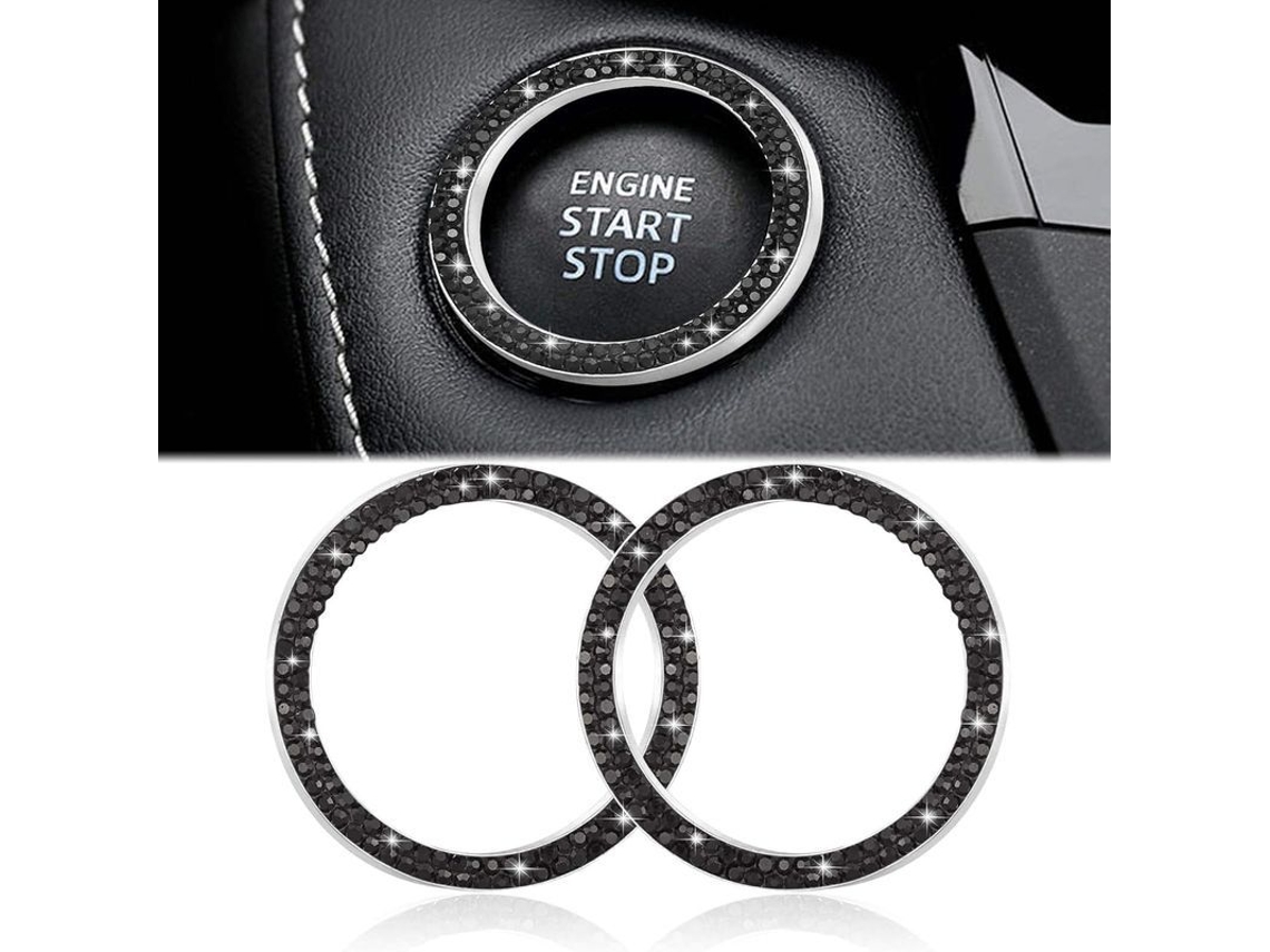 Accesorios De Decoro Interior Para Carro Anel Do Pedal De Ignição Do Motor Com Pedras Strass Preto 2 Peças