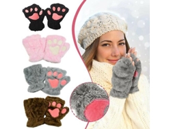2026-guantes Sin Dedos De Pata De Gato Oso Plush Invierno Piel Falsa Suave Para Mujer