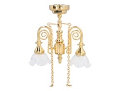 Lámpara De Techo En Miniatura Para Casa De Muñecas, Flor De Dos Cabezas, Dorado Retro, Escala 1:12