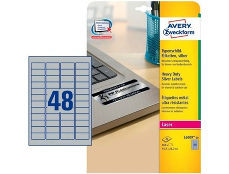 AVERY Etiquetas para impresora plateadas 20 hojas 45 7 x 21 2 mm