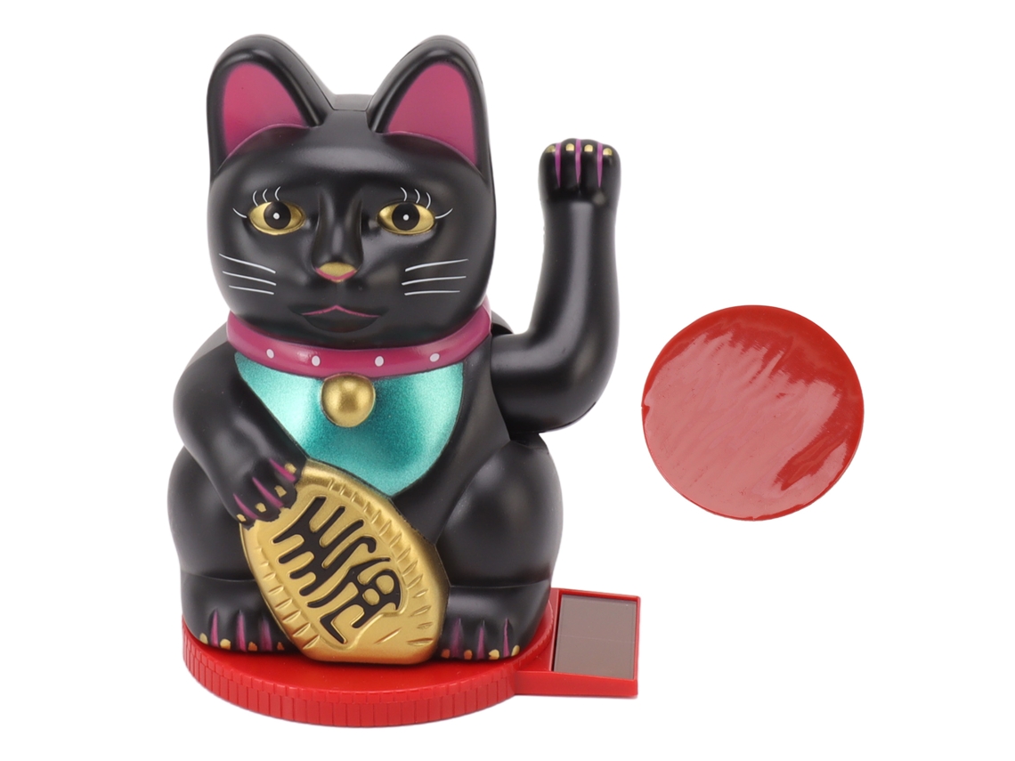Juguete Solar Lucky Cat Con Brazo Oscilante, Base Giratoria, Plástico Decorativo, 10 Cm, Negro.