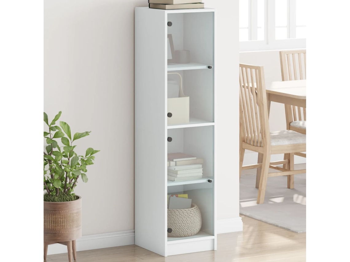 Aparador Con Puertas De Vidrio Blanco 35x37x142 Cm