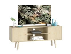 Suporte Para Tv Para Televisores De Até 55 Polegadas, Com 2 Armários E 2 Prateleiras Abertas, 120x34x50cm, Acabamento Em Madeira Natural.