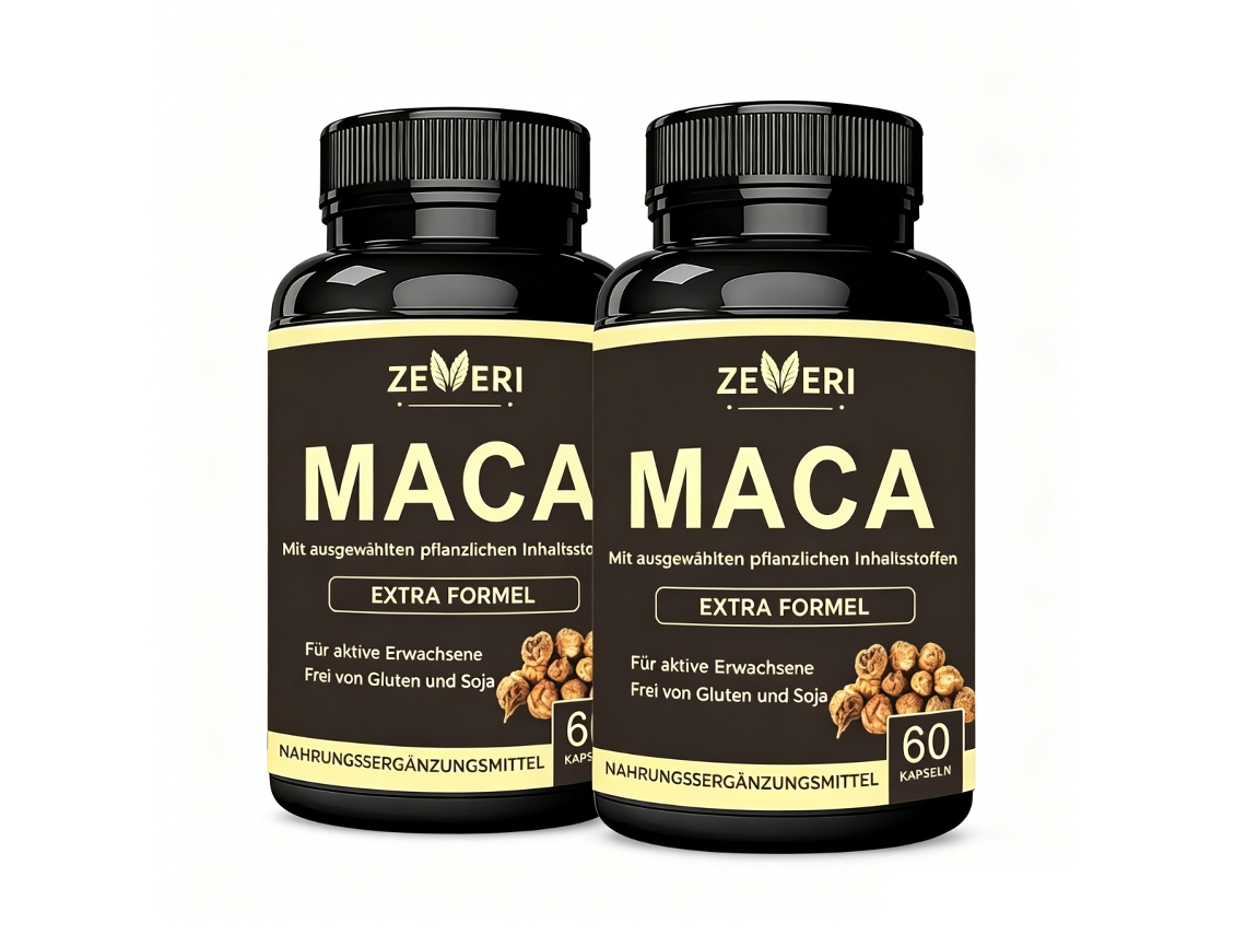 Cápsulas de complejo de maca, 2 x 60 unidades, sin gluten ni soja, complemento alimenticio ZEVERI