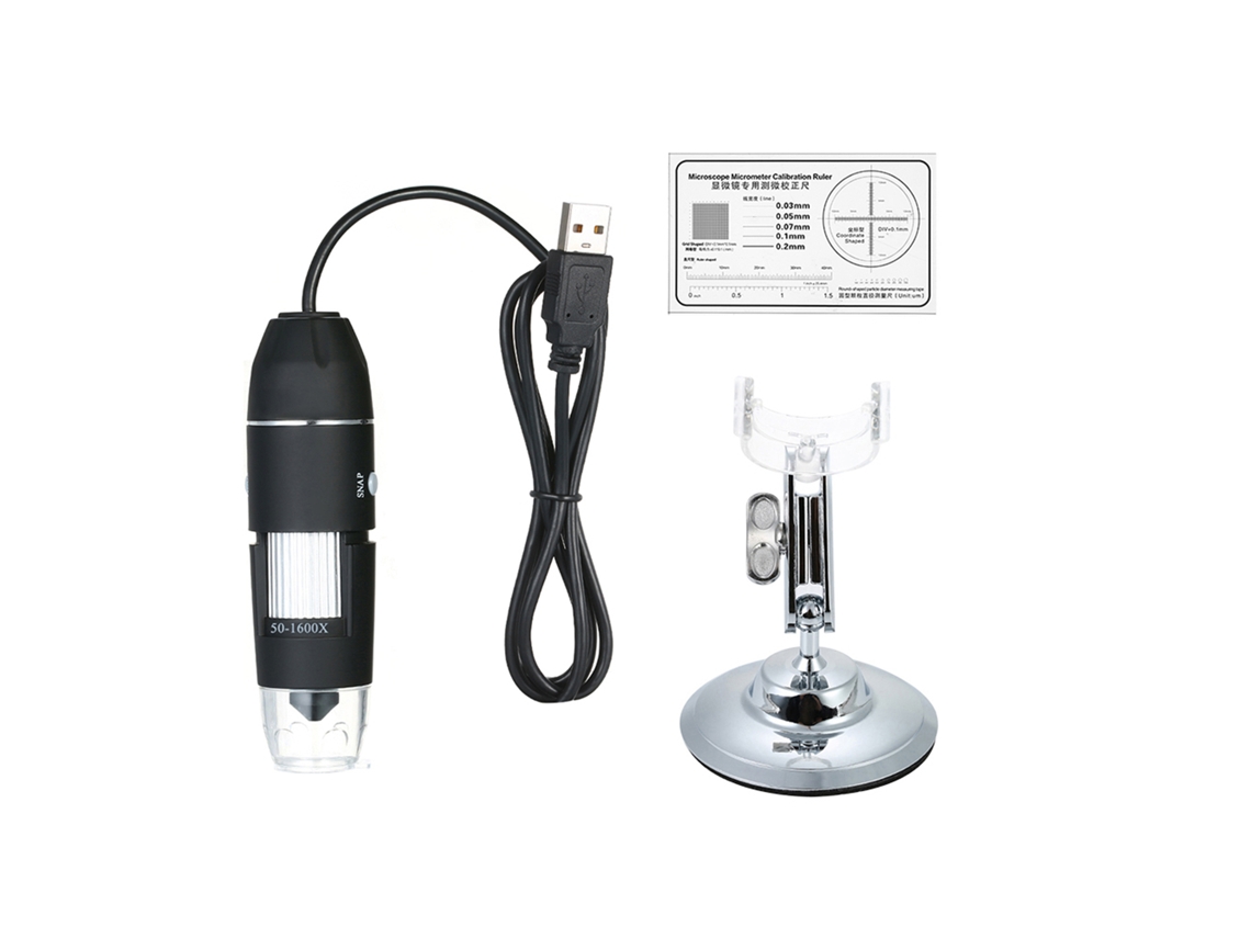 Microscopio Digital Usb De 1600 Aumentos Con Función Otg Y 8 Led Ajustables, Con Soporte.