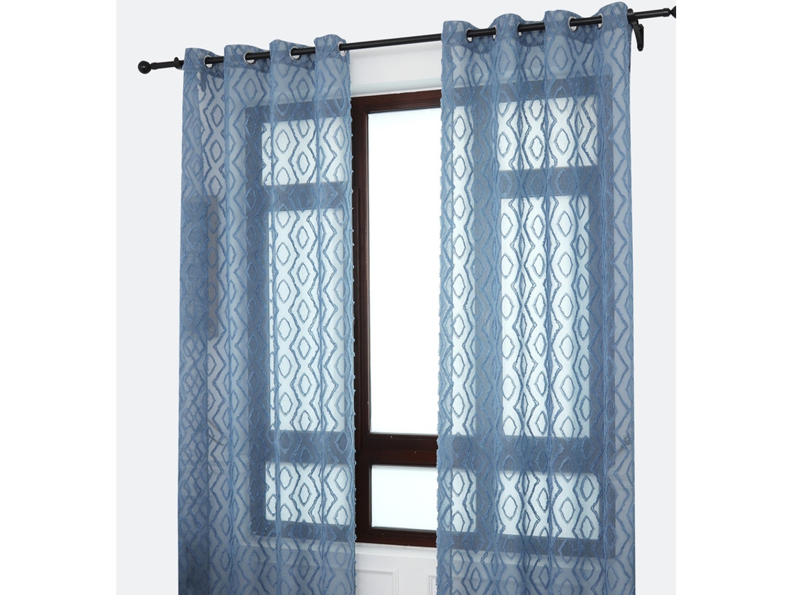 Cortina bordada rombos en relieve 140 x 260 cm Azul - Individual