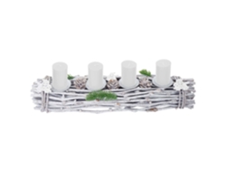 Corona de Adviento alargada, decoración navideña de madera, 60 x 16 x 9 cm, blanco grisáceo, con velas blancas 04_0002558