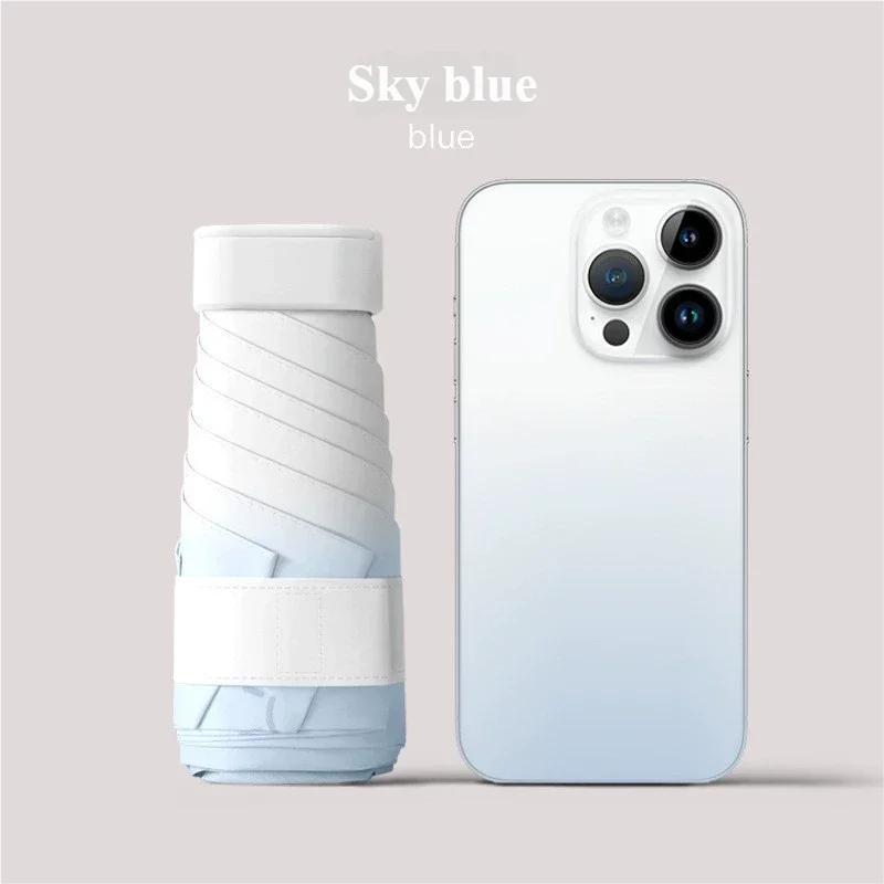 (azul Cielo 6k) Paraguas Con Protección Uv, Mini Y Portátil, Diseño Plegable De Seis Secciones.