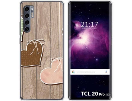 Carcasa TCL 20 Pro 5G TUMUNDOSMARTPHONE Corazones Madera Multicolor