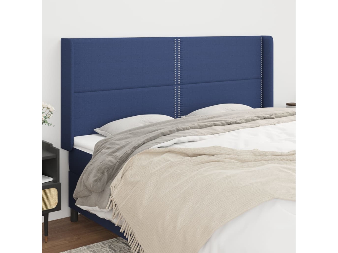 Cabecero Con Orejas De Tela Azul 203x16x118/128 Cm