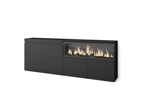 Aparadores para salón, 210, 4 Puertas, Chimenea eléctrica XXL, Negro SKRAUT HOME