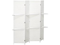 Biombo plegable con 4 paneles y estantes, blanco, 181x180 cm