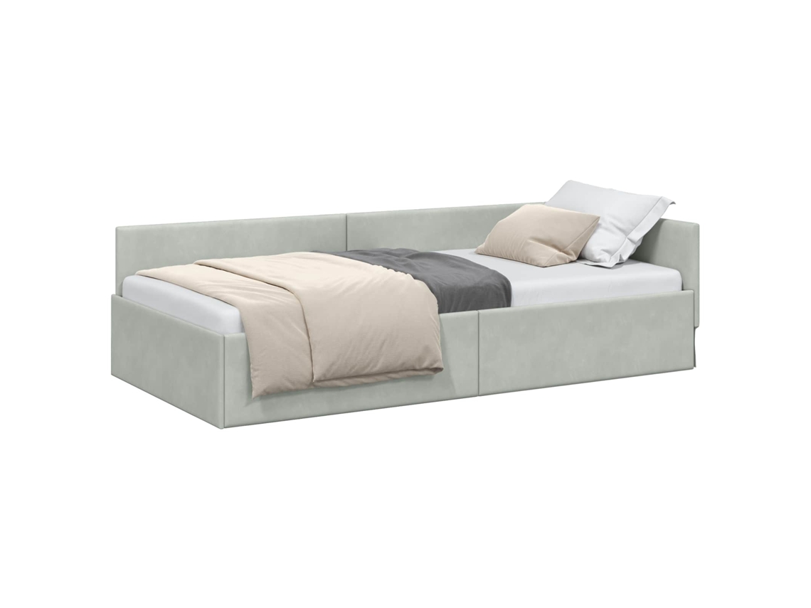 Cama Individual | Estructura De Cama En Esquina Gris Claro 90 Cm X 200 Cm