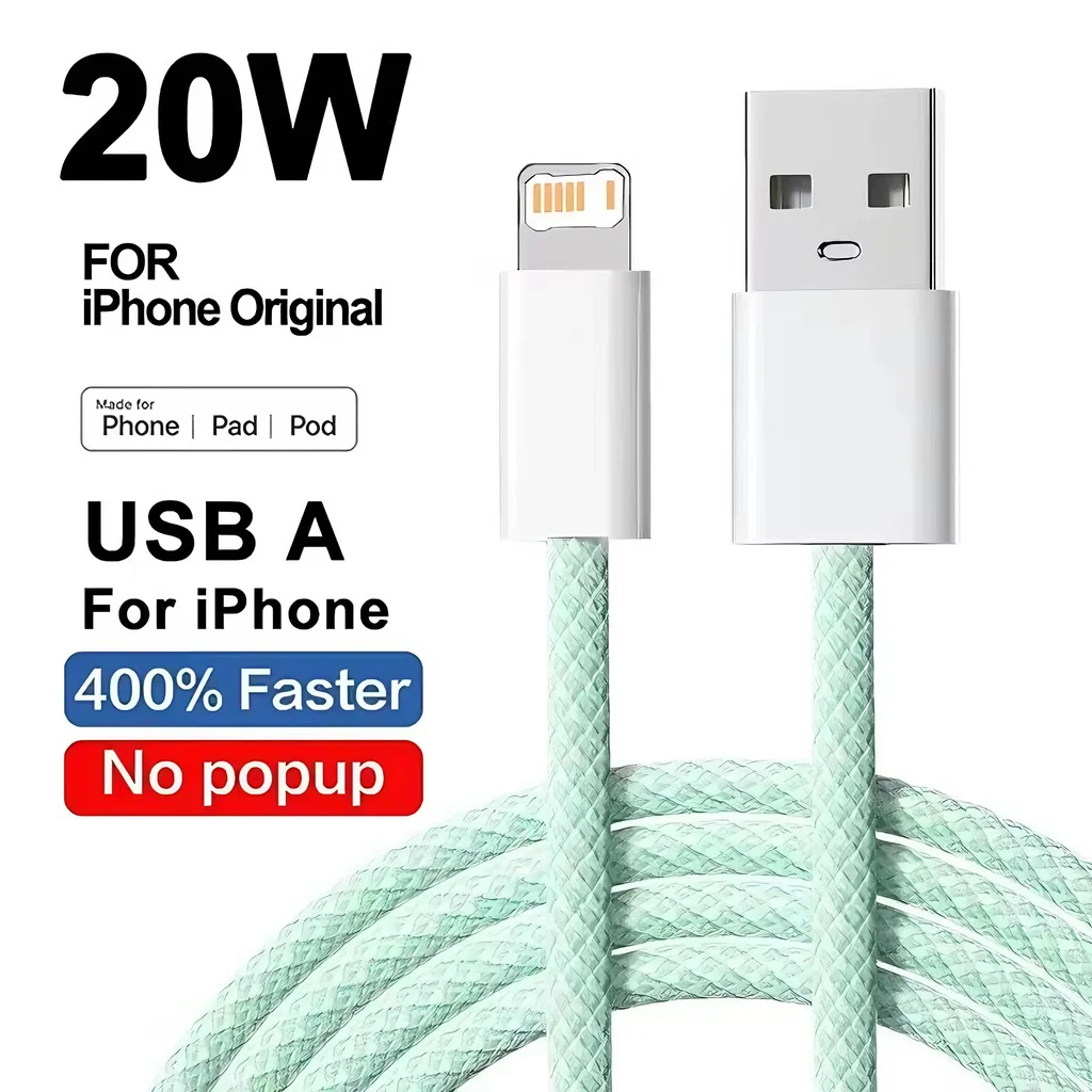 Cable Usb Trenzado De Carga Rápida De 20 W (verde, 1 Metro) Para Iphone