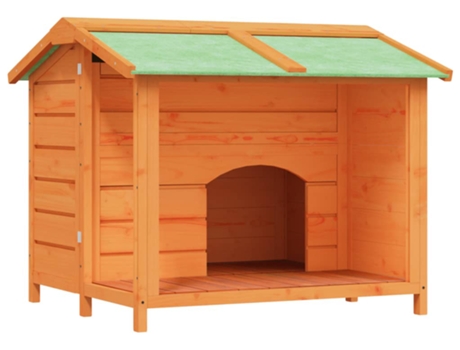 Caseta para perros madera maciza de pino marrón (96x87x80,5 cm)