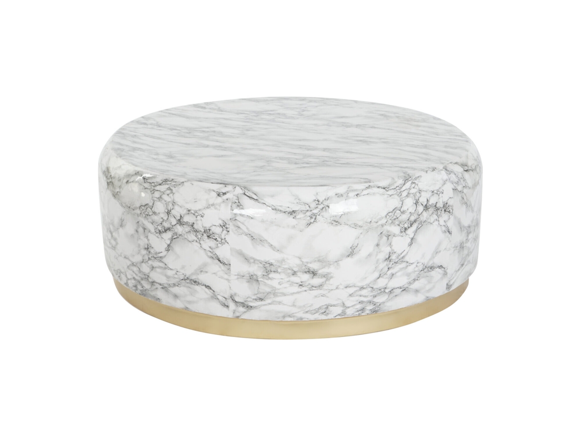 Mesa Centro Hierro Simil Marmol Blanco 119x119x45cm