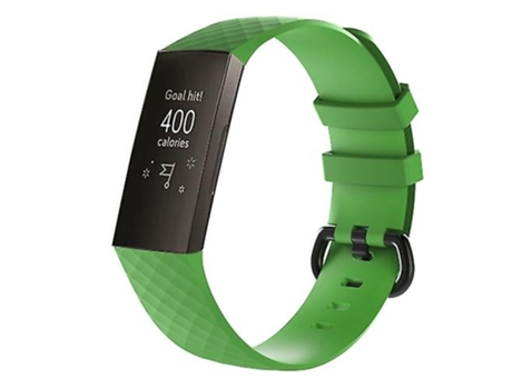 Correa de reloj de silicona con patrón de diamantes para Fitbit Charge 3 Verde VENISYMLIS