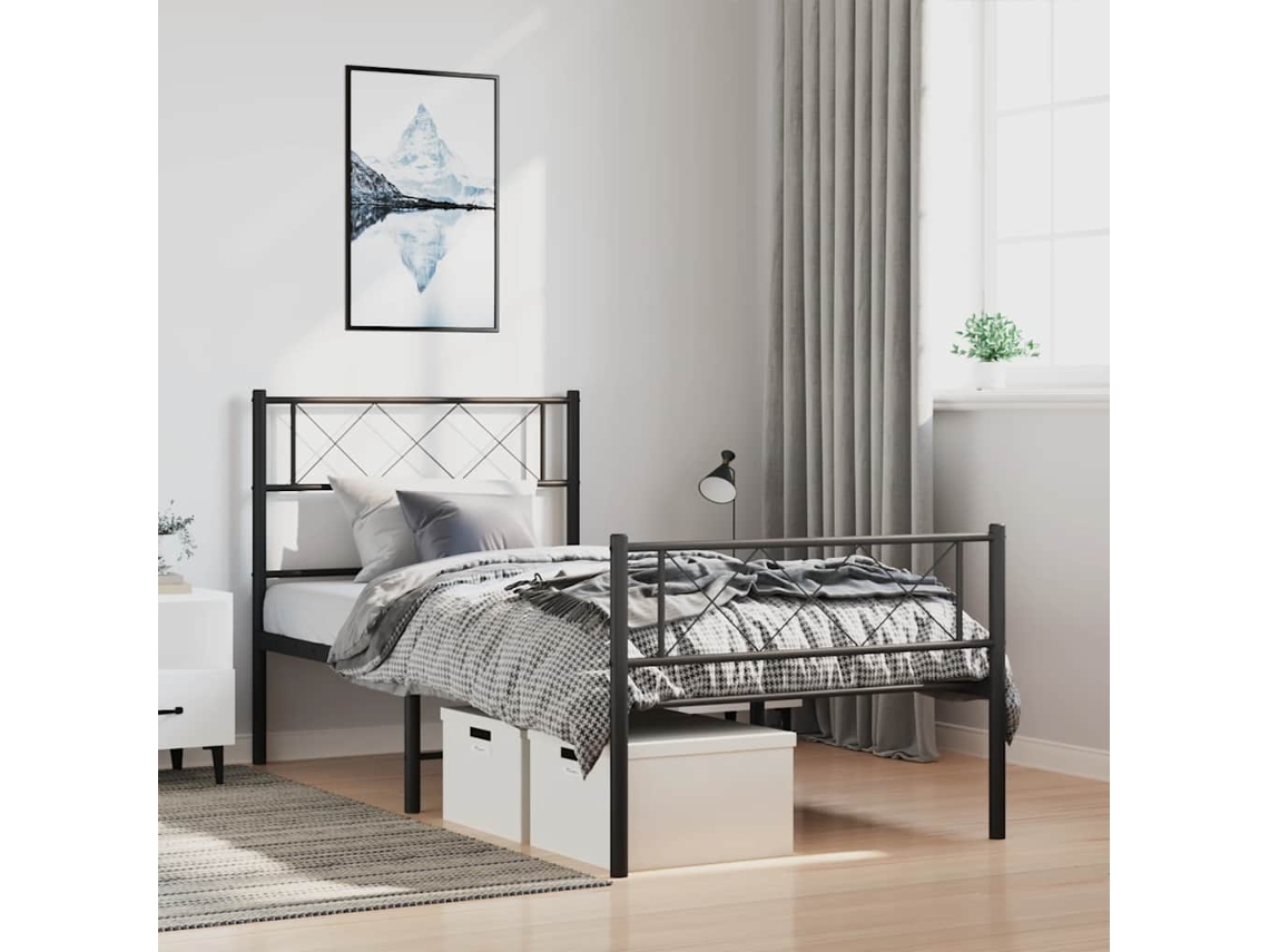 Estructura Cama Sin Colchón Con Estribo Metal Negro 100x190 Cm