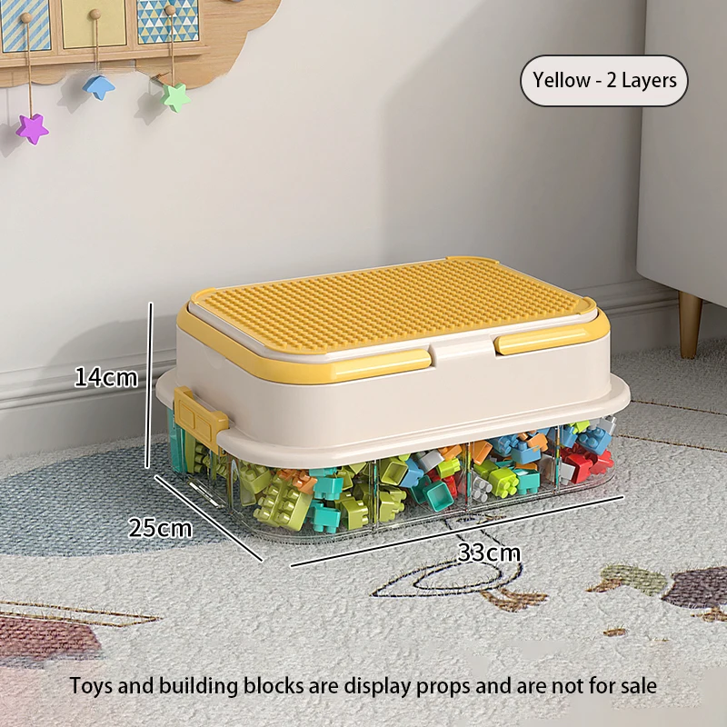 (amarillo - 2 Capas) Caja De Almacenamiento, Caja De Almacenamiento De Bloques De Juguetes Para Niños Apilables Con Tapa.