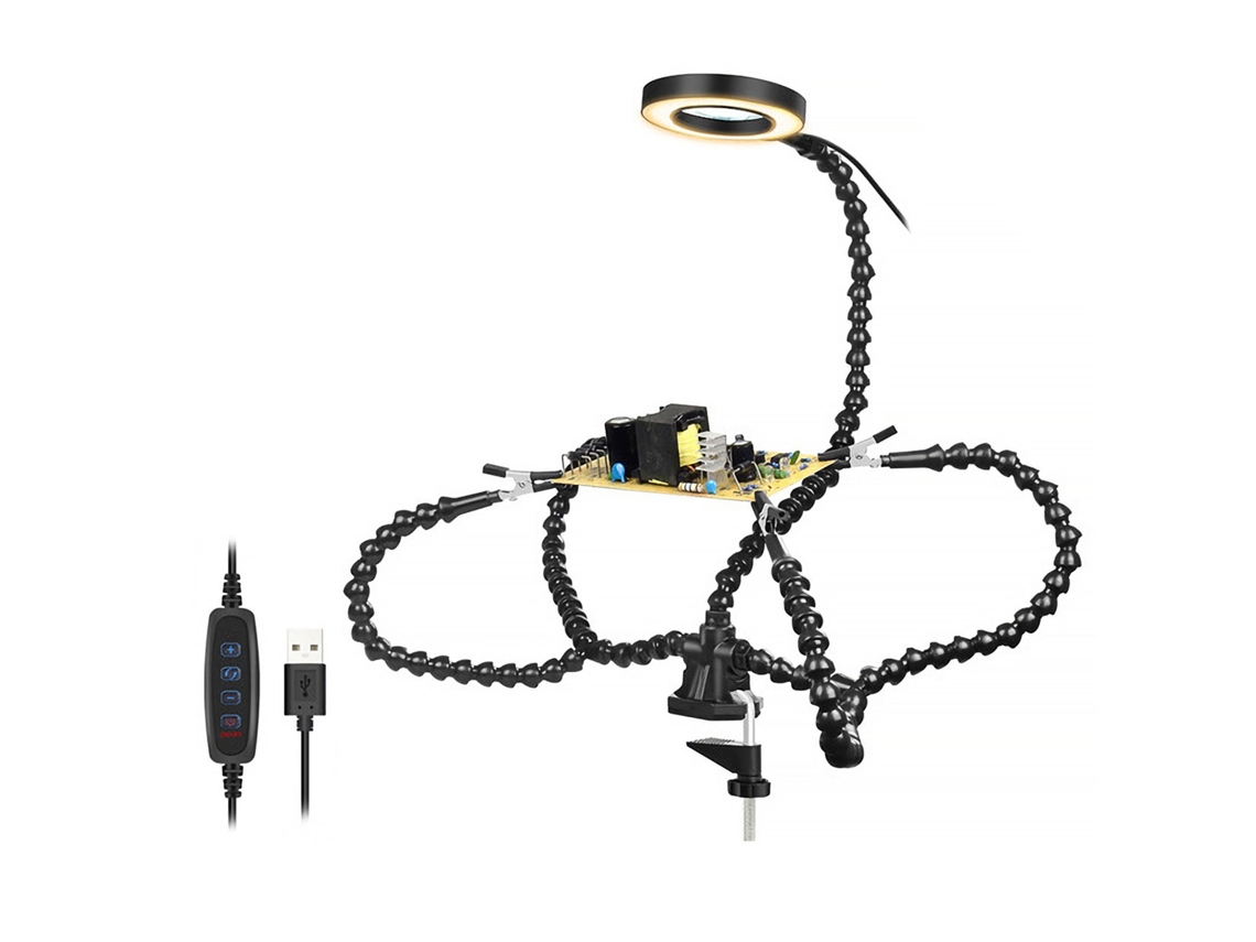 Lámpara Led Con Lupa 3x Y Brazos Flexibles, Soporte Para Soldadura, Herramientas Electrónicas Para Bricolaje.