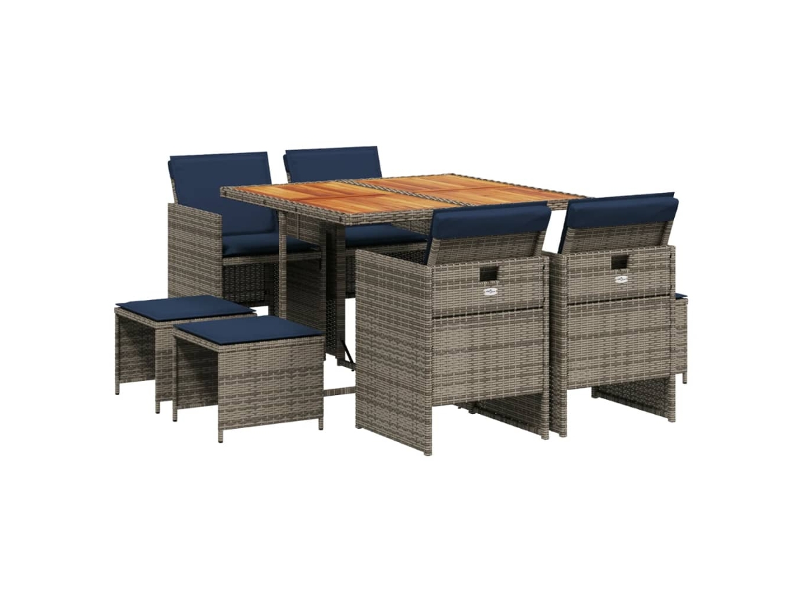 Maison Exclusive - Conjunto De Comedor De Jardín De 9 Piezas Con Cojines, Poliratán Gris