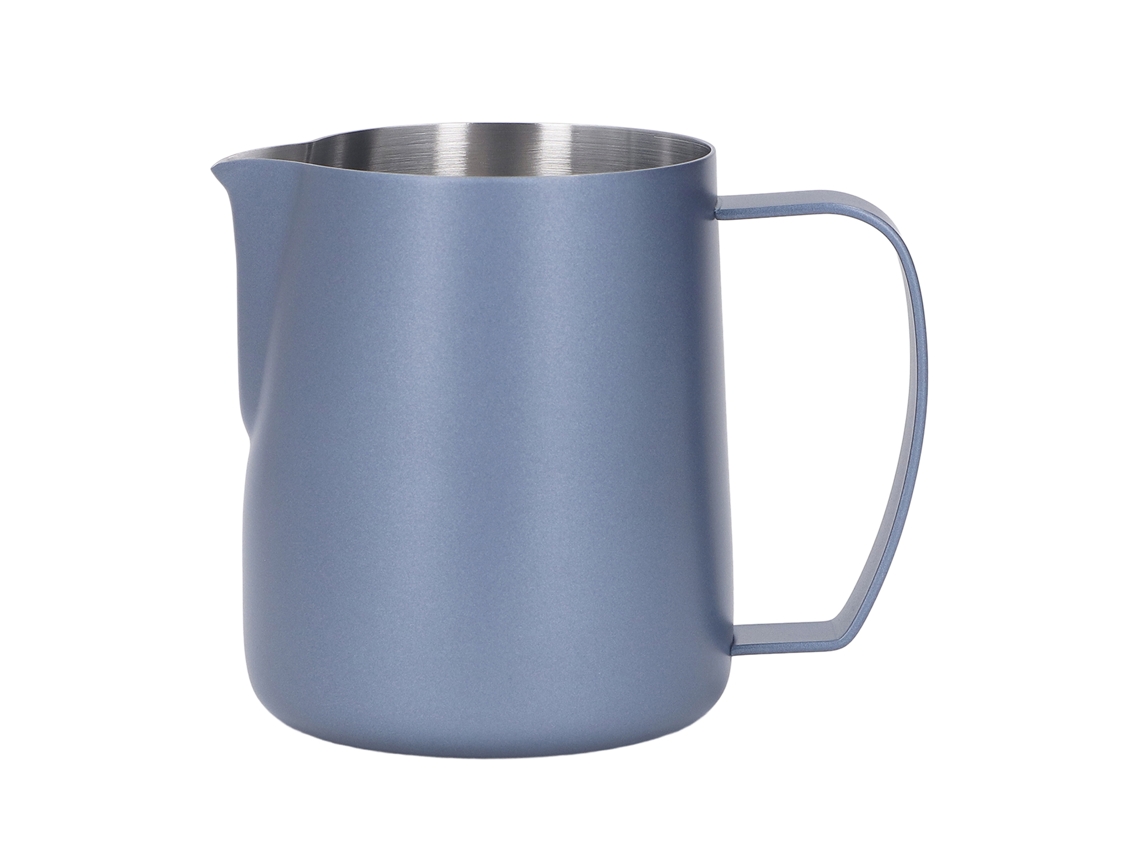 Jarra Espumadora De Leche De Acero Inoxidable De 450 Ml Con Boquilla Doble En Forma De V Para Café Y Asa Reforzada.