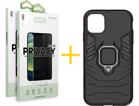 Kit Carcasa y Protector Cristal 2X Privacy Iphone 12 Pro Max Accetel Anti Choque Negro